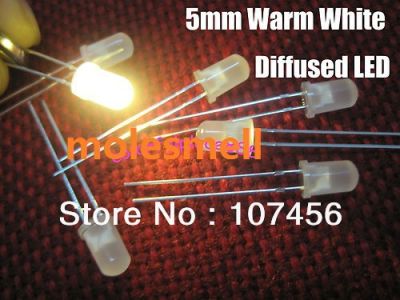 5mm round led 100PCS/LOT  5MM diffused warm White LED LAMP  Wide Angle Round LED Lamp  5mm light-emitting diode Electrical Circuitry Parts
