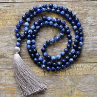 สร้อยคอสมาธิ8MM ธรรมชาติ Ted Sodalite นุ่มสร้อยคอประดับพู่ผู้หญิง Lariat 108ลูกปัดสร้อยคอลูกประคำ Dropshipping