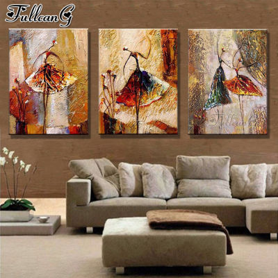 FULLCANG Abstract dancing girl 5d diy diamond embroidery painting triptych full square round drill wall decoration FG0147