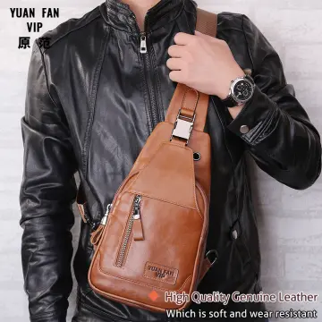 Genuine Leather Crossbody Bags Men, Travel Chest Pack, Messenger Bag