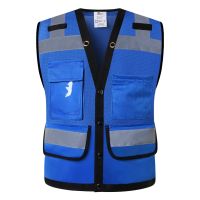 CODTheresa Finger Blue Mesh Safety Vest Reflective Surveyor Work Vest Construction High Visibility Workwear For Men and Women