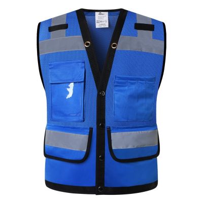CODTheresa Finger Blue Mesh Safety Vest Reflective Surveyor Work Vest Construction High Visibility Workwear For Men and Women
