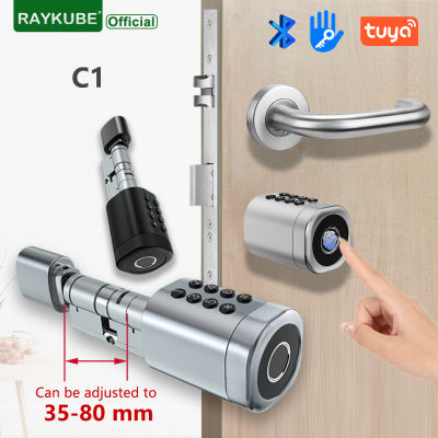 RAYKUBE C1สมาร์ทกระบอกล็อคบลูทูธ Tuyattlock APP ลายนิ้วมือรหัส IC การ์ด Universal ติดตั้งง่าย