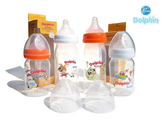 Bình sữa cổ rộng không tay cầm pp dolphin 200ml 300ml tặng núm thay thế - ảnh sản phẩm 1