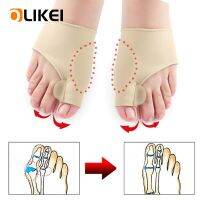 OLIKEI ที่กด Thumb Valgus แยกเครื่องปรับตาปลานิ้วเท้าให้ถูกต้องซิลิโคนแบบนิ่ม1คู่ถุงเท้ารักษาตัวแก้ไขเท้าป้องกันการถลอก