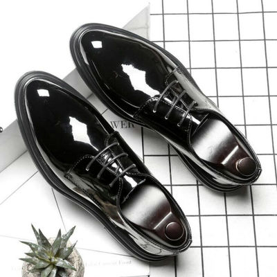 Men Oxfords Shoes Male Formal Shoes Patent leather Men Brogues Shoes Lace-Up Bullock Business Dress LK-28