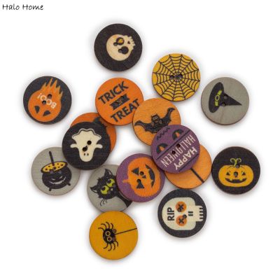 50pcs Round Funny Cartoon Halloween Theme Wood Buttons Sewing Scrapbooking Clothing Crafts Handmade Home Decor Accessories 25mm Haberdashery