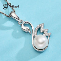 gN Pearl 925 SilverZirconia Swan Pendants Womens Necklaces gNPearl Genuien White Freshwater Natural Pearl Chian Choker Jewelry