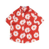 ✓✜□  The ancient vintage little Daisy flowers with short sleeves shirt male ins wind restoring ancient ways Thailand Hawaiian shirt sweethearts outfit