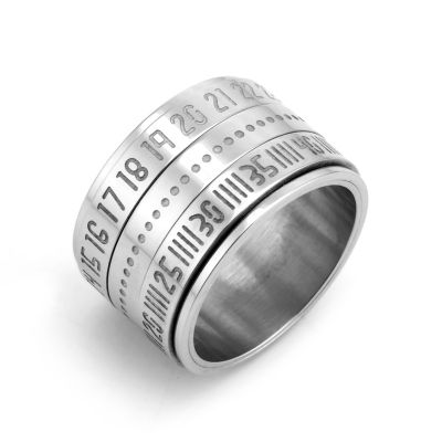 แหวนไทเทเนี่ยมเหล็กหมุนเลขอารบิกเครื่องประดับแฟชั่นแหวนแฟชั่นเครื่องประดับ