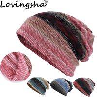 【KFAS Clothing Store】 LOVINGSHA ฤดูใบไม้ร่วงฤดูหนาวแบบ Dual-ใช้ผู้หญิงหมวกสำหรับสุภาพสตรี S Kullies Beanies ลายการออกแบบบางสาวแฟชั่น Feminino ผ้าพันคอ HT186