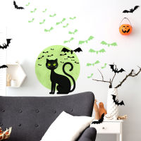 Microgood Wall Decal Self-Adhesive ที่ถอดออกได้ Anti-Fade กันน้ำ Fine การพิมพ์เทศกาล Prop Peel และ Stick ปาร์ตี้ฮาโลวีน Black Cat Moon ค้างคาวสติกเกอร์หน้าต่างสำหรับห้องนั่งเล่นสติกเกอร์หน้าต่างที่ถอดออกได้