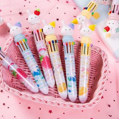 10 Color Ballpoint Pen Cute Rabbit Tick Mark School Supplies Color Oil Pen Student Prize Multi-color Hand Account Pen Stationery Pens