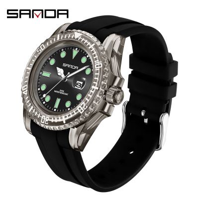 SANDA Luxury Mens Silicone Outdoor Sports Wrist Watch 50M Waterproof Luminous Date Business Quartz Watches Relogio Masculino