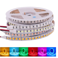 แถบไฟ LED DC12V กันน้ำ IP65 5ม. 10มม. 5050 5054 2835 120 240แอลอีดี/ม. สีฟ้าสีชมพูสีเหลืองสีแดงสีขาวสว่างมากแผ่นเรืองแสงริบบิ้นยาว5ม.