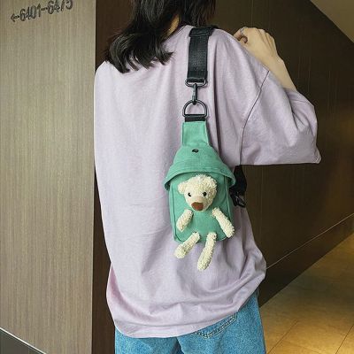 Fashion Women Cute Bear Messenger Bag Ladies Canvas Bag Chest Bag Shoulder Bag 【MAY】