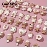 【CuteDeco】Cute KT Cat Cartoon Bear (10 Types) KT Cat Coffee Color/ Wool Bear Custard Charm Button Deco/ Cute Jibbitz Croc Shoes Diy / Charm Resin Material For DIY