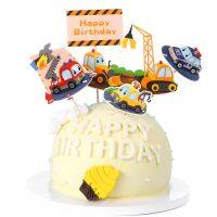 【CC】 Happy Birthday Plane Car Bus Engineering Flag Kids Boys Baking Supplies Toppers Baby Shower