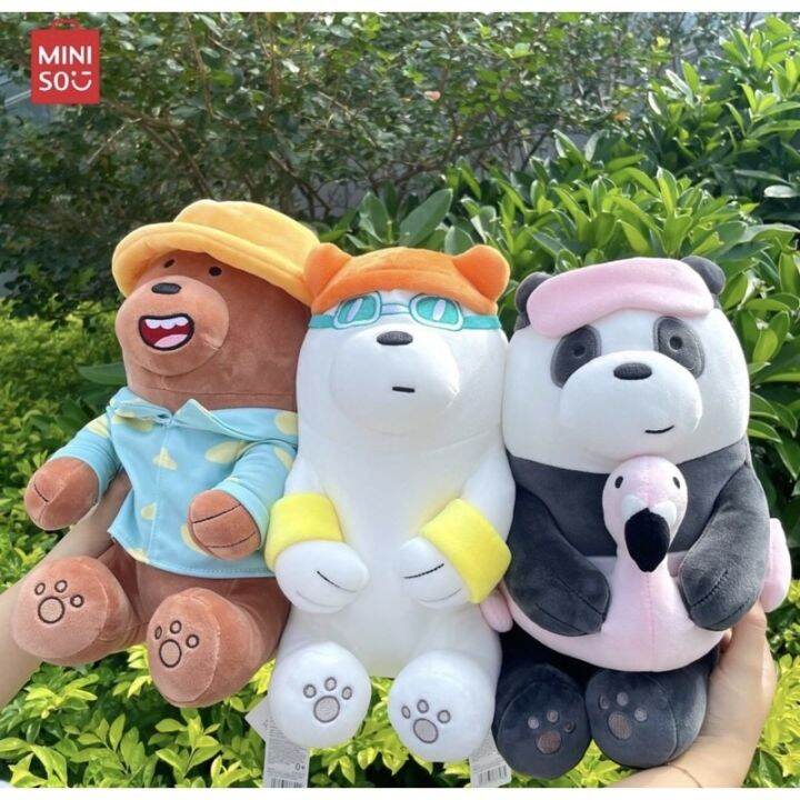 Miniso SITTING PLUSH TOY WE BARE BEARS VACATION HOODIE GRIZZ PANDA ICE ...