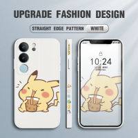 เคสโทรศัพท์สำหรับ Vivo V29 5G เคสโทรศัพท์ดีไซน์ด้านข้างการ์ตูน Pikachu น่ารัก Pocket Monster ขอบสี่เหลี่ยมปลอกซิลิโคนของเหลวเคสกล้องคลุมทั้งหมด