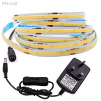 New 12V COB Led Strip With Switch Power Kit US EU UK AU Plug Flexible Light Tape Ra90 320 Leds High Density Linear Lighting