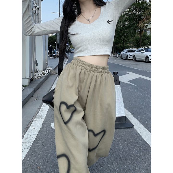 ส่งของ-skt509-กางเกงขายาวสีขาวสไตล์เกาหลีผู้หญิงชอบกางเกงขากว้างสบาย-ๆ-กางเกง-harlan-หลวมเอวยางยืดเหมาะสําหรับทุกคน