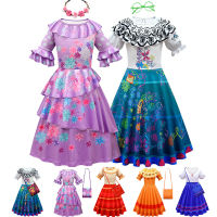 New Girls Dress For Kids Encanto Mirabel Dress Madrigal Cosplay Costume Fancy Dresses Carnival Halloween Princess Party Dress Up