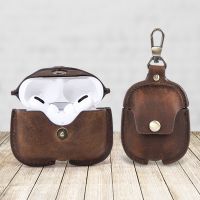 Luxury Genuine Leather Case For Apple Airpods Pro Airpods 2 / 1 Wireless Earphone Cases funda Airpod Cover with Key Chain Hook