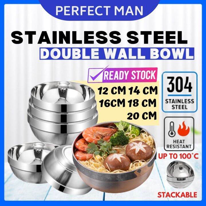 PM Stainless Steel Bowl 304 Double Wall Rice Bowl/Soup Bowl