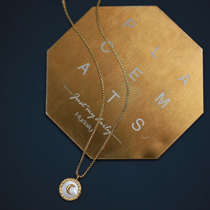สร้อยคอสแตนเลส316l-รูปดวงจันทร์สำหรับผู้หญิงสร้อยคอสีทองแฟชั่นผู้หญิงเครื่องประดับกันน้ำของขวัญงานเลี้ยง
