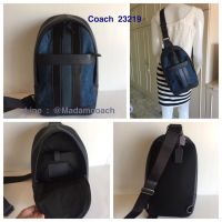 Coach 23219 Mens Charles Denim and Leather Varsity Stripe Crossbody Sling Pack ของแท้