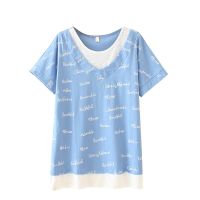 【มีไซส์ใหญ่】Plus Size Womens Short Sleeve Letter Printed Summer Shirts Oversized False Two Pieces Female Tops