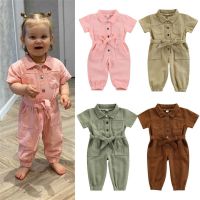 0-6Years Baby Girls Denim Jumpsuit Overalls 2021 Kids Clothes Toddler Short Sleeve Lapel Pocket Long Pant Romper Children Outfit