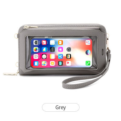 RFID Touchable Phone Pocket Women Shoulder Bags PU Leather Ladies Small Crossbody Bags Female Clutch Transparent Wrist Wallet