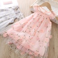 ZZOOI Girls Dresses Girls 2022 Summer Embroidered Floral Mesh Princess Dress Birthday Party Dress Kids Dresses for Girls