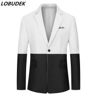 ZZOOI Spring Autumn Thin Style Mens Oversize Slim Fit Suit Jacket Korean Casual Red Black White Patchwork Blazer Singer Stage Costume