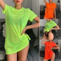 [facialbeauty] Summer Long Loose Tops Oversized T-shirt Women Fashion Neon Green Casual O-neck Tees Women T Shirts Female Top