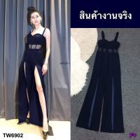 Chompoo Fashions ชุดจัมพ์สูท จั้มสูทสายเดี่ยวกางเกงแหวก สีกรมท่า