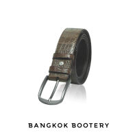 BANGKOK BOOTERY เข็มขัด ขนาด 3.8 ซม. ทำจากหนังจระเข้ส่วนท้อง สีน้ำตาล