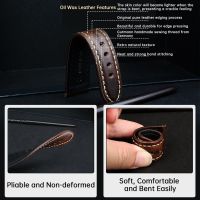 Handmade Watchband Blue 20mm 22mm 24mm With Black Buckle Vintage Oil Wax Leather Watch Strap For Fossil Watch Bandby Hs2023