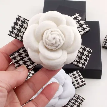 Chanel style Fabric White Camellia Flower Black Bow DIY tutorial