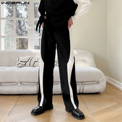 INCERUN กางเกงขายาวแนวพังค์สำหรับผู้ชาย,กางเกงขายาวขากว้างกางเกงขายาวลำลองสไตล์เกาหลี