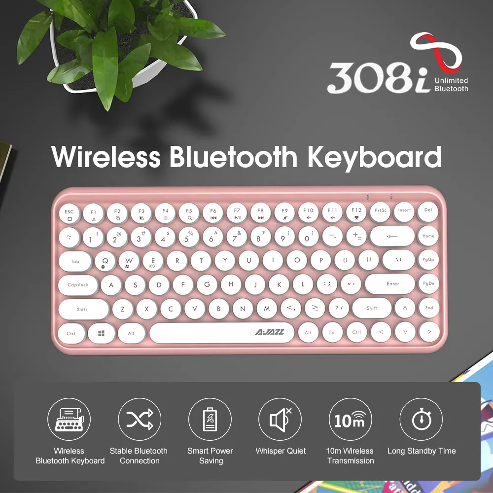 NACODEX Pink Wireless Bluetooth Keyboard and Wireless 2.4Ghz Numeric Keycap with Cute Round Keycap