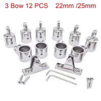 12 PCS 3-Bow Marine 316 Stainless Steel Bimini Top Fitting Hardware Set Deck Hinge Jaw Slide Eye End Fitting for 22/25mm Pipe Accessories