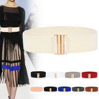 ใหม่เข็มขัดสตรีสีดำ Waistbands Elastric กว้างเข็มขัดหัวเข็มขัดทอง Cummerbund หญิงสีดำชุดตกแต่ง