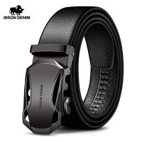 BISON DENIM Mens Belt Cow Leather Belts Brand Fashion Automatic Buckle Black Genuine Leather Belts for Men 3.4cm Width N71314 Belts