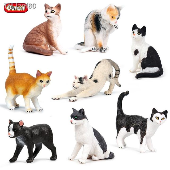 ของขวัญ-จำลองแมวสัตว์ที่เป็นของแข็งของเล่นชุดแมวหางสั้นแมวสีดำและสีขาวตกแต่งเค้กแมว