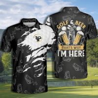 2023 NEW -Golf And Beer Polo Shirt Thats Why Im Here Black Playing Golf Game Sport Short Sleeve Polo Shirt For Unisex(FREE NAME LOGO CUSTOM)