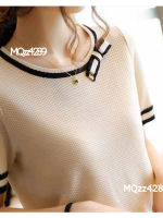 MQzz4289?ใหม่?{พร้อมส่ง} เสื้อยืดคอกลมแขนสั้น ดีเทลโบว์ ผ้าไหมพรม ผ้ายืดได้เยอะ  Free Size