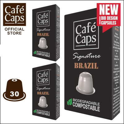 Cafecaps - แคปซูลกาแฟ Nespresso Compatible Signature Brazil (3กล่อง X 10 แคปซูล) - กาแฟคั่วกลาง- เทสติ้งโน๊ต ถั่ว, ช็อคโกแลตพร้อมโน้ตชิมรสเปรี้ยวอ่อน ๆ  - แคปซูลกาแฟใช้ได้กับเครื่อง Nespresso เท่านั้น